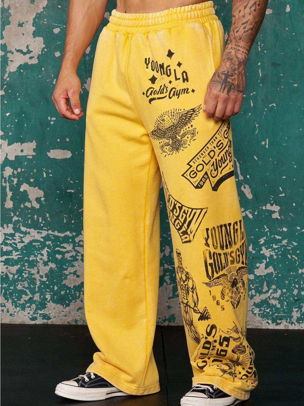 YoungLA 2142 GOLDS GYM EVOLUTION SWEATS yellow wash